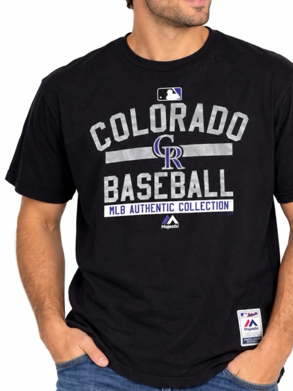 Majestic Colorado Rockies Black Short Sleeve Baseball Tee MLB SZ XL
